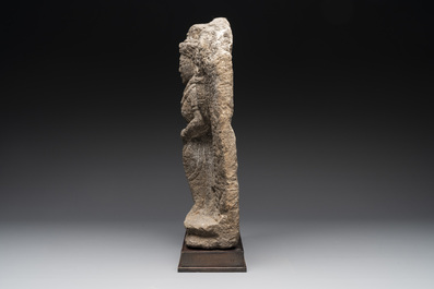 An Indonesian lavastone stele depicting goddess Durga, Central Java, 10/11th C.
