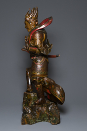 A large Japanese polychromed and gilt-lacquered wood figure of a divine general, Edo, dated 1623