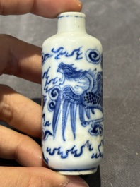 Nine Chinese blue and white snuff bottles, Kangxi and Qianlong mark, 19th C.