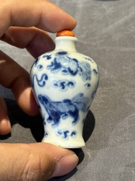 Six Chinese blue and white snuff bottles, 19th C.