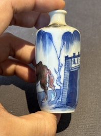 A Chinese blue, white and copper-red 'camel' snuff bottle, dragon mark, 19th C.