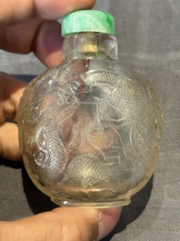 Five Chinese rock crystal and needle agate snuff bottles, Qing