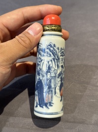 A fine and large Chinese blue, white and copper-red 'Shen Zhou Lei 神州擂' snuff bottle, 19th C.