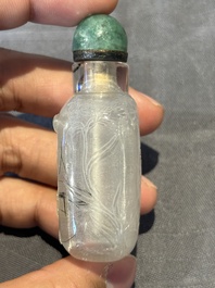 Five Chinese rock crystal and needle agate snuff bottles, Qing
