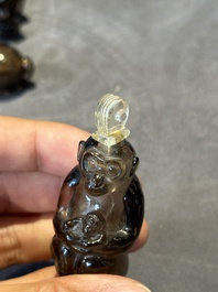 Six Chinese smoky quartz animal-form snuff bottles, 19th/20th C.
