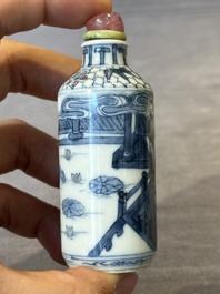 Three Chinese blue, white and copper-red snuff bottles, 19/20th C.