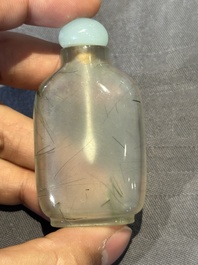Five Chinese rock crystal and needle agate snuff bottles, Qing