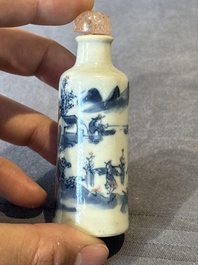 Five Chinese blue, white and copper-red snuff bottles, 19/20th C.