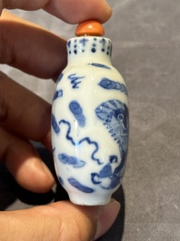 Six Chinese blue and white snuff bottles, 19th C.