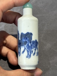 Six Chinese blue and white snuff bottles, 19th C.