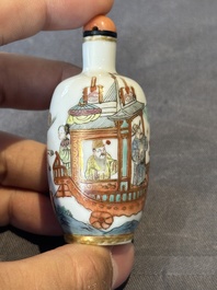 A pair of fine Chinese famille rose 'dragon boat' snuff bottles, 19th C.