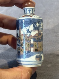 Five Chinese blue, white and copper-red snuff bottles, 19/20th C.