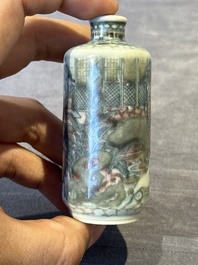 Four Chinese blue, white and copper-red snuff bottles and a blue and white snuff bottle, 19/20th C.