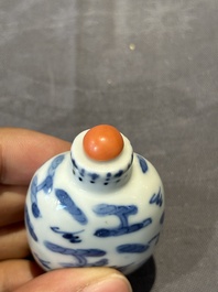 Six Chinese blue and white snuff bottles, 19th C.