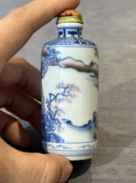 Three Chinese blue, white and copper-red snuff bottles, 19/20th C.