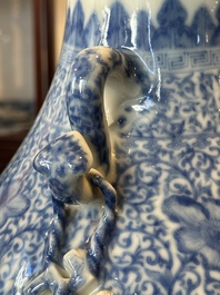 A pair of Chinese famille rose 'hu' vases with fine landscapes, Qianlong mark, Republic