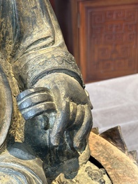 An important and large Chinese gilt bronze Buddha on a lotus throne, Ming