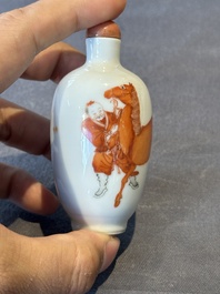 A fine Chinese iron-red and grisaille 'horse and man' snuff bottle, 19th C.