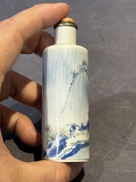 Three Chinese blue, white and copper-red snuff bottles and a blue and white snuff bottle, Qianlong mark, 19th C.