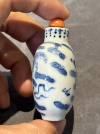 Six Chinese blue and white snuff bottles, 19th C.
