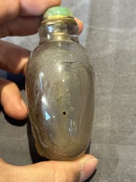 Five Chinese rock crystal and needle agate snuff bottles, Qing