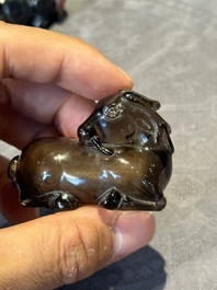 Six Chinese smoky quartz animal-form snuff bottles, 19th/20th C.