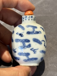 Six Chinese blue and white snuff bottles, 19th C.