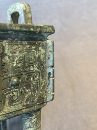 A Chinese rectangular bronze food vessel, 'fang ding 方鼎', Western Zhou