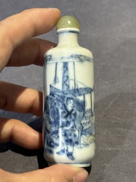 Five Chinese blue, white, copper-red and ge-type snuff bottles, Xuande, Yongzheng and Wan Yu 玩玉 mark, 18/19th C.