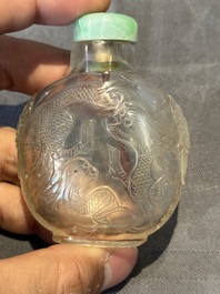 Five Chinese rock crystal and needle agate snuff bottles, Qing