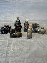 Six Chinese smoky quartz animal-form snuff bottles, 19th/20th C.