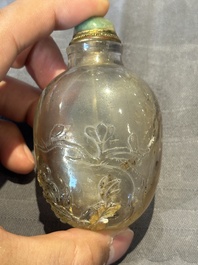 Five Chinese rock crystal and needle agate snuff bottles, Qing