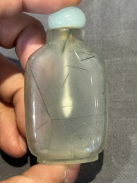 Five Chinese rock crystal and needle agate snuff bottles, Qing