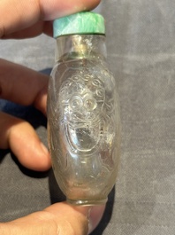 Five Chinese rock crystal and needle agate snuff bottles, Qing