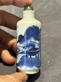 Nine Chinese blue and white snuff bottles, Kangxi and Qianlong mark, 19th C.