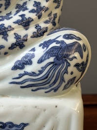 An exceptional Chinese blue and white porcelain figure of Guanyin, Wanli