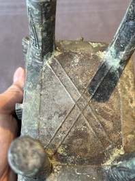 A Chinese rectangular bronze food vessel, 'fang ding 方鼎', Western Zhou