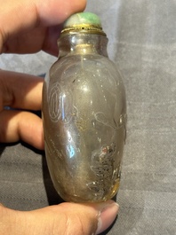 Five Chinese rock crystal and needle agate snuff bottles, Qing