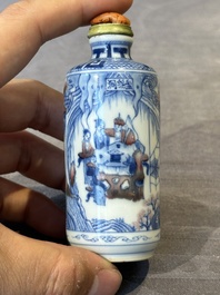 Three Chinese blue, white and copper-red snuff bottles, 19/20th C.