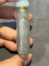 Five Chinese rock crystal and needle agate snuff bottles, Qing