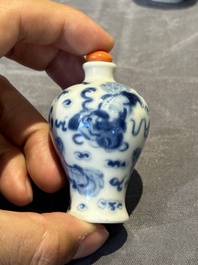 Six Chinese blue and white snuff bottles, 19th C.
