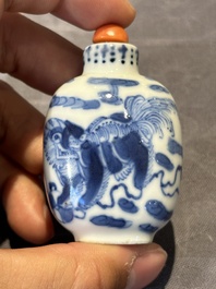 Six Chinese blue and white snuff bottles, 19th C.