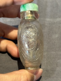 Five Chinese rock crystal and needle agate snuff bottles, Qing