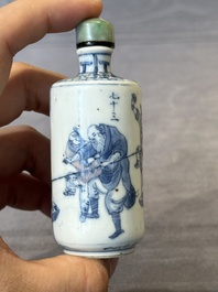 Three Chinese blue, white and copper-red snuff bottles, 19/20th C.