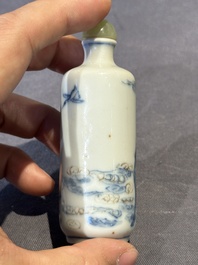 Five Chinese blue, white, copper-red and ge-type snuff bottles, Xuande, Yongzheng and Wan Yu 玩玉 mark, 18/19th C.