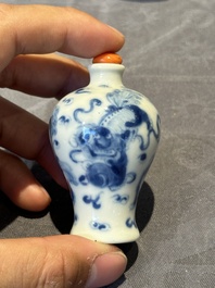Six Chinese blue and white snuff bottles, 19th C.