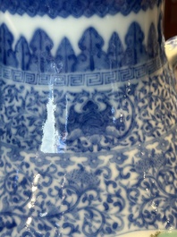 A pair of Chinese famille rose 'hu' vases with fine landscapes, Qianlong mark, Republic