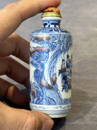 Three Chinese blue, white and copper-red snuff bottles, 19/20th C.