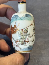 A pair of fine Chinese famille rose 'dragon boat' snuff bottles, 19th C.