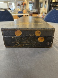 A fine rectangular Chinese lacquered and painted wooden box, signed Fen Yang Fu 汾陽府, dated 1669